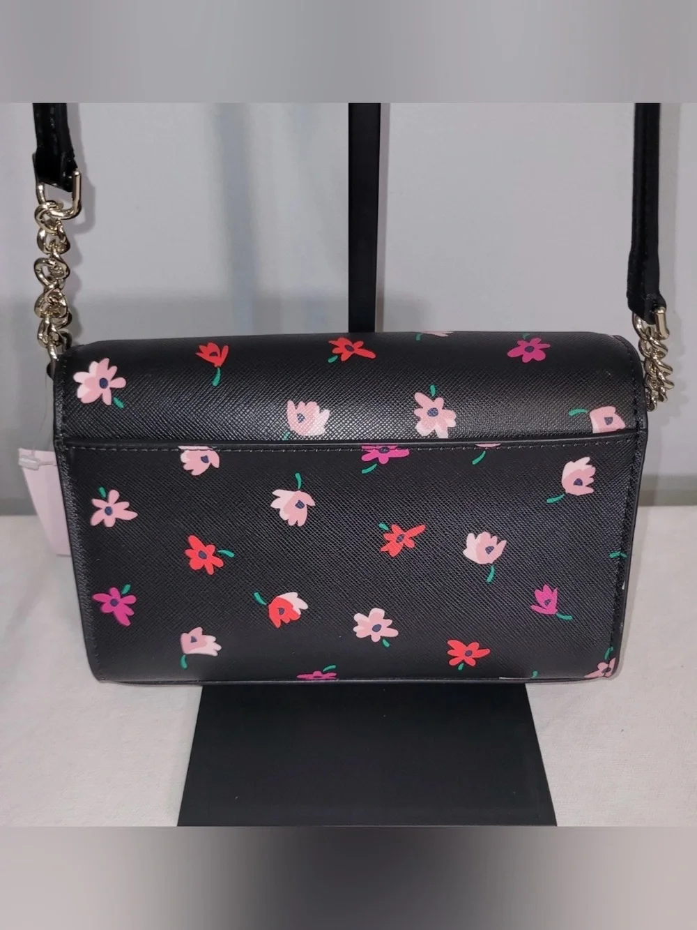 Kate Spade Staci Ditsy Buds Crossbody Bag Built-In Wallet Black Floral WLR00607